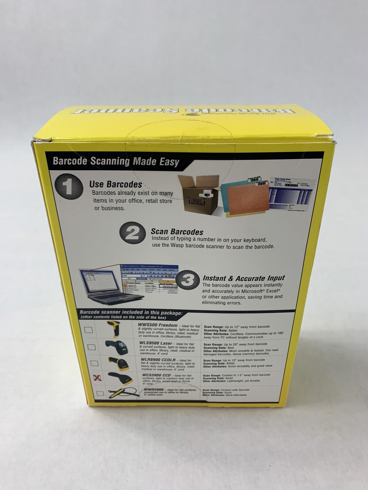 WASP WCS3905 Handheld Laser Barcode Scanner with USB Cable New
