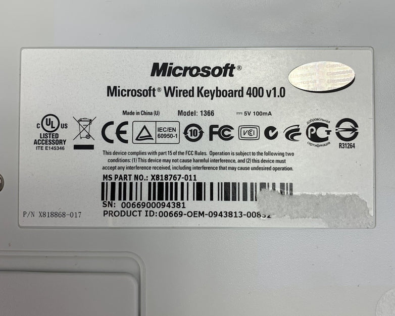 Microsoft 1366 Wired Keyboard 400 v1.0 USB-Wired Keyboard