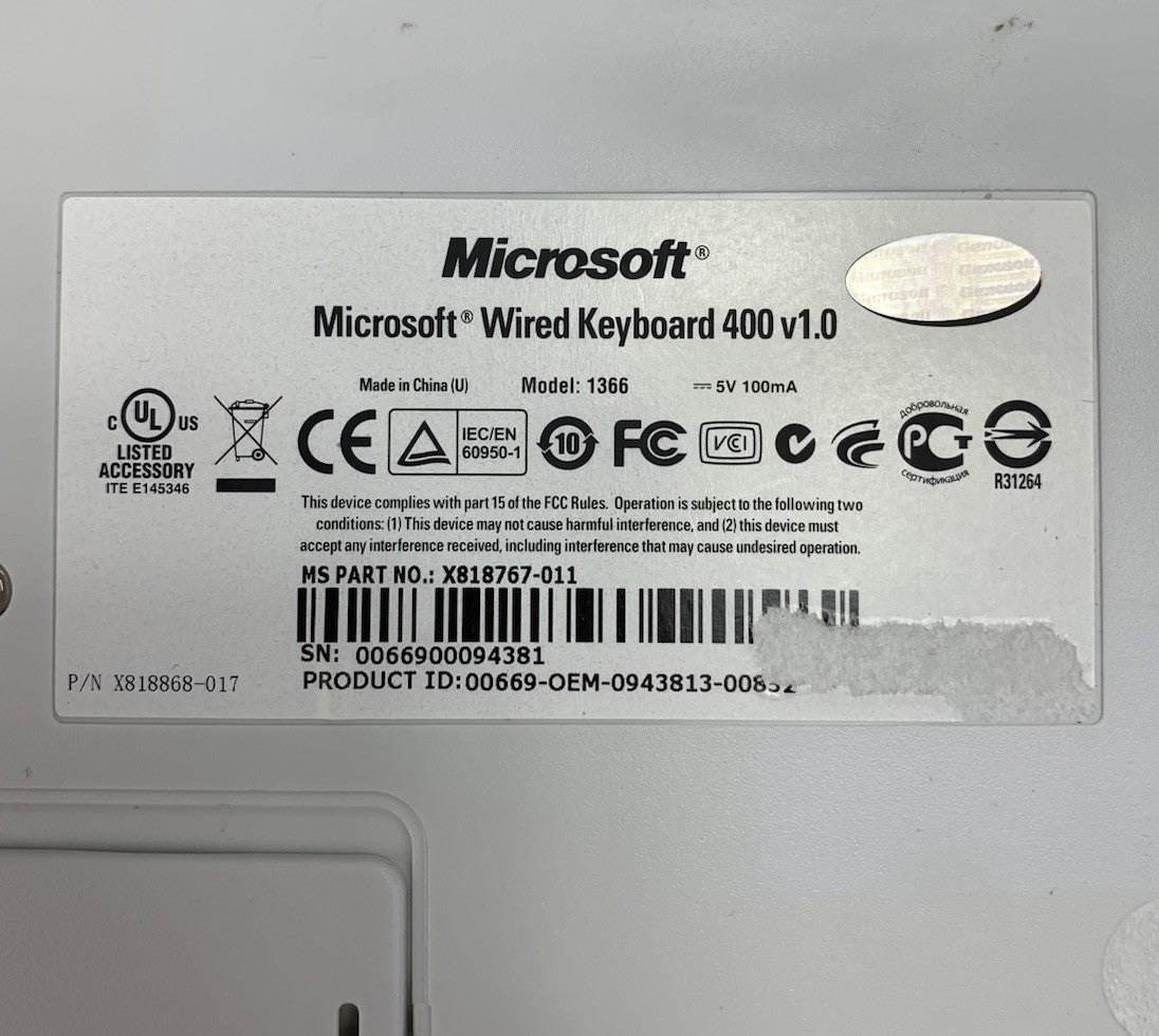 Microsoft 1366 Wired Keyboard 400 v1.0 USB-Wired Keyboard7