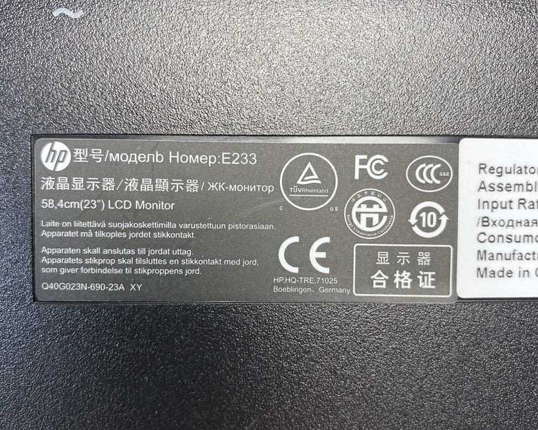 HP E233 23" FHD LED Backlit Monitor HDMI DP VGA No Stand Grade B Lot Of 2