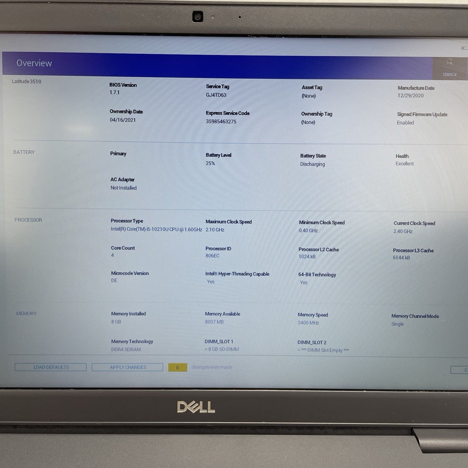 Dell Latitude 3510 15.6" i5-10210U 1.60 GHz 8GB RAM No SSD/OS/AC - Missing N Key2