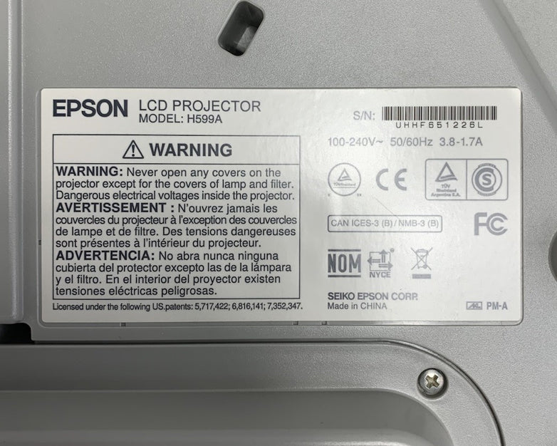 Epson BrightLink 595Wi H599A LCD Projector 2993 Lamp Hours - No Remote Loud Fan