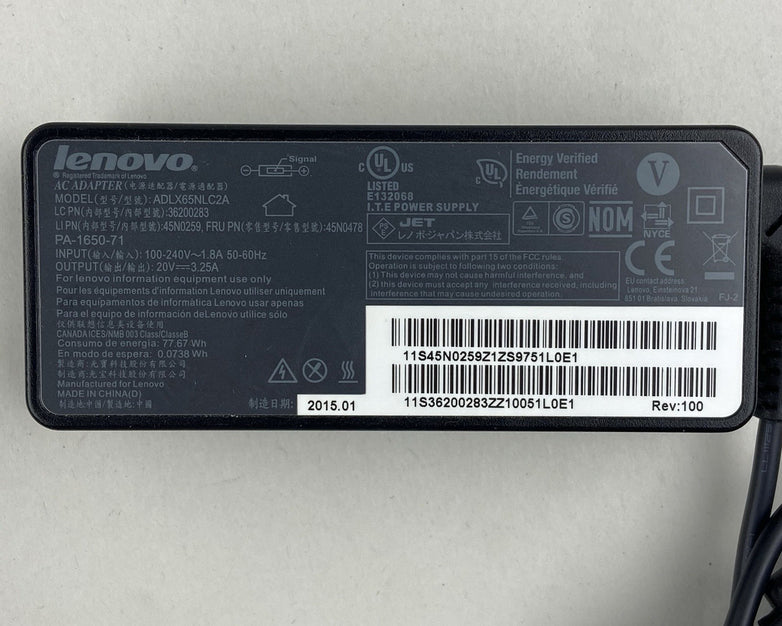 Lenovo AC Adapter ADLX65NLT2A 36200291 45N0319 45N0320 PA-1650-71 - Lot of 8