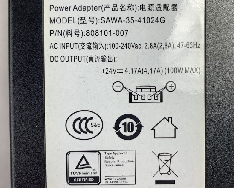 Zebra Sanhua SAWA-35-41024G 808101-007 100W AC Adapter Power Supply for ZT230
