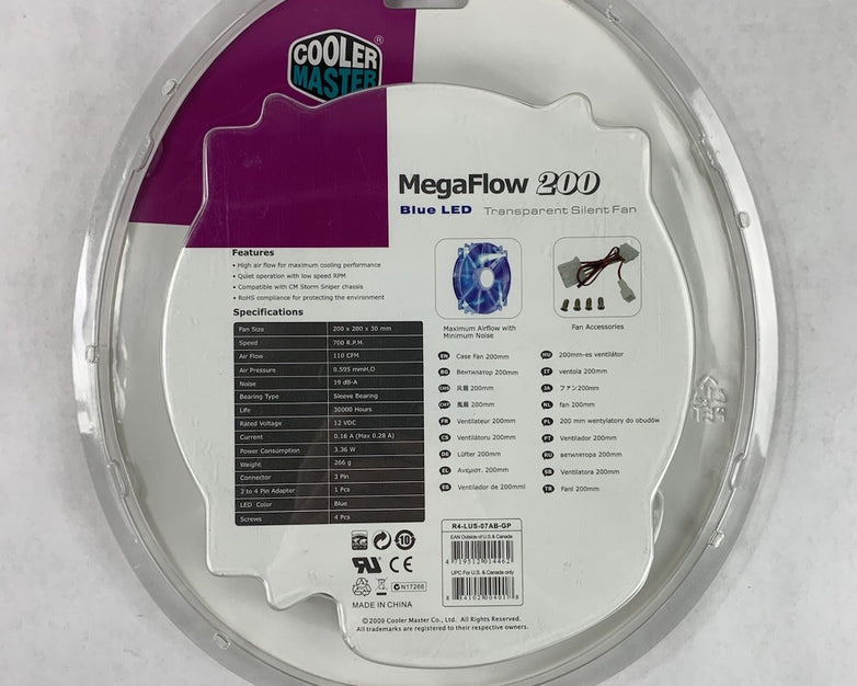 Cooler Master MegaFlow 200 Blue LED Transparent Silent Fan