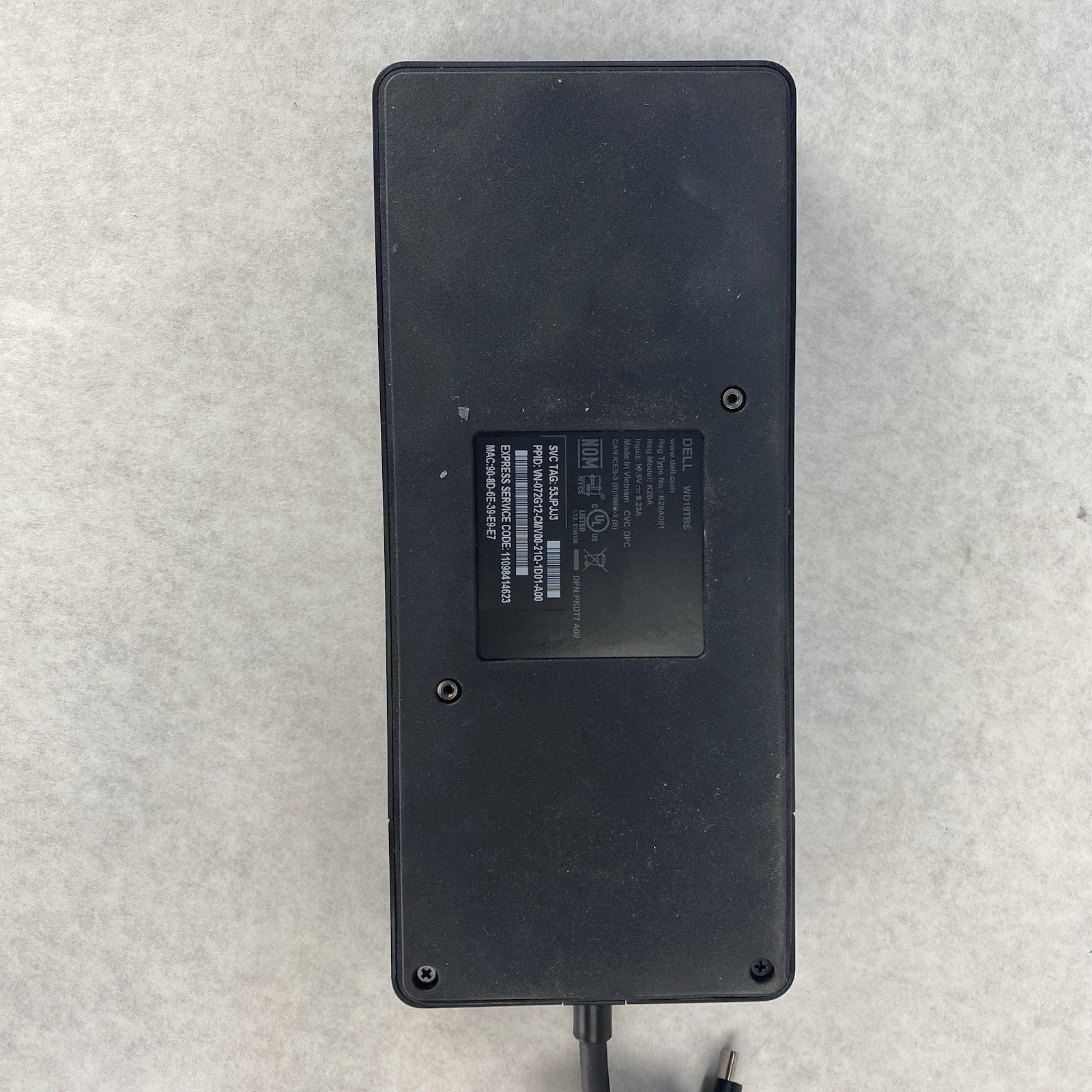 Dell WD19TBS K20A Thunderbolt Docking Station No AC Adapter Power Tested