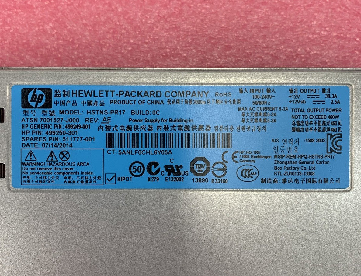 HP HSTNS-PR17 460W Power Supply (Lot of 2)