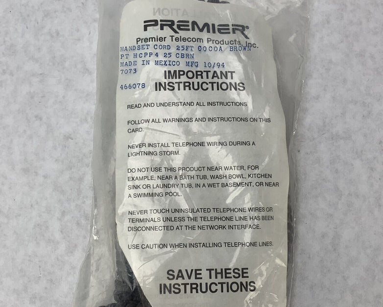 NEW Premier handset cord 12ft cocoa brown