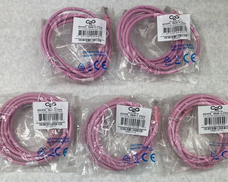 Lot( 5 ) 7ft Pink Cat5e C2G 00498 Snagless Unshielded UTP Ethernet Patch Cable