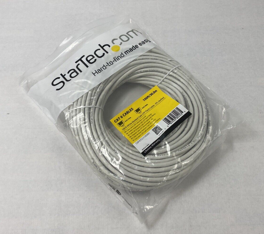 Startech C6PATCH100WH 100 Ft White Molded Cat6 UTP Patch Cable ETL Verified