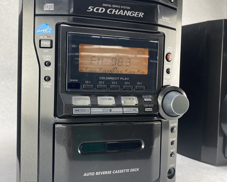 Panasonic SA-PM12 Mini Stereo 5 CD Cassette Tape SB-PM11 Speakers NO REMOTE