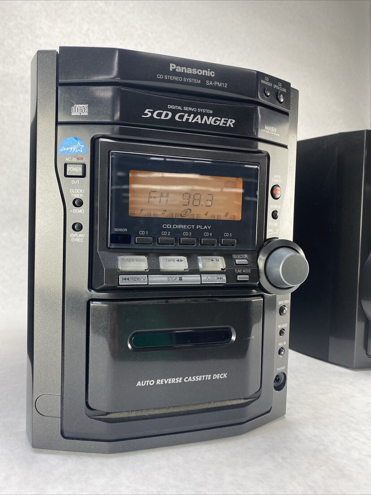 Panasonic SA-PM12 Mini Stereo 5 CD Cassette Tape SB-PM11 Speakers NO REMOTE