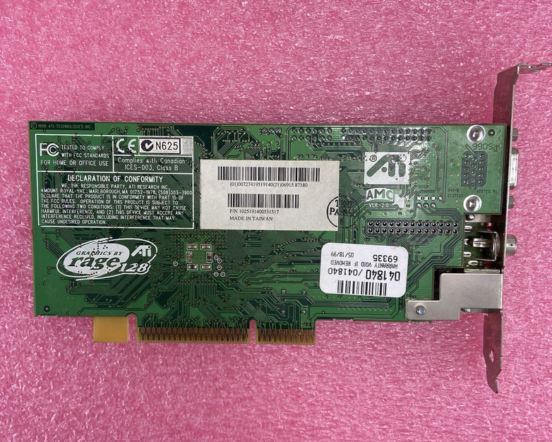 ATI Rage 128 32MB 109-51900-01 AGP Graphics Card VGA 1025350200 S Video