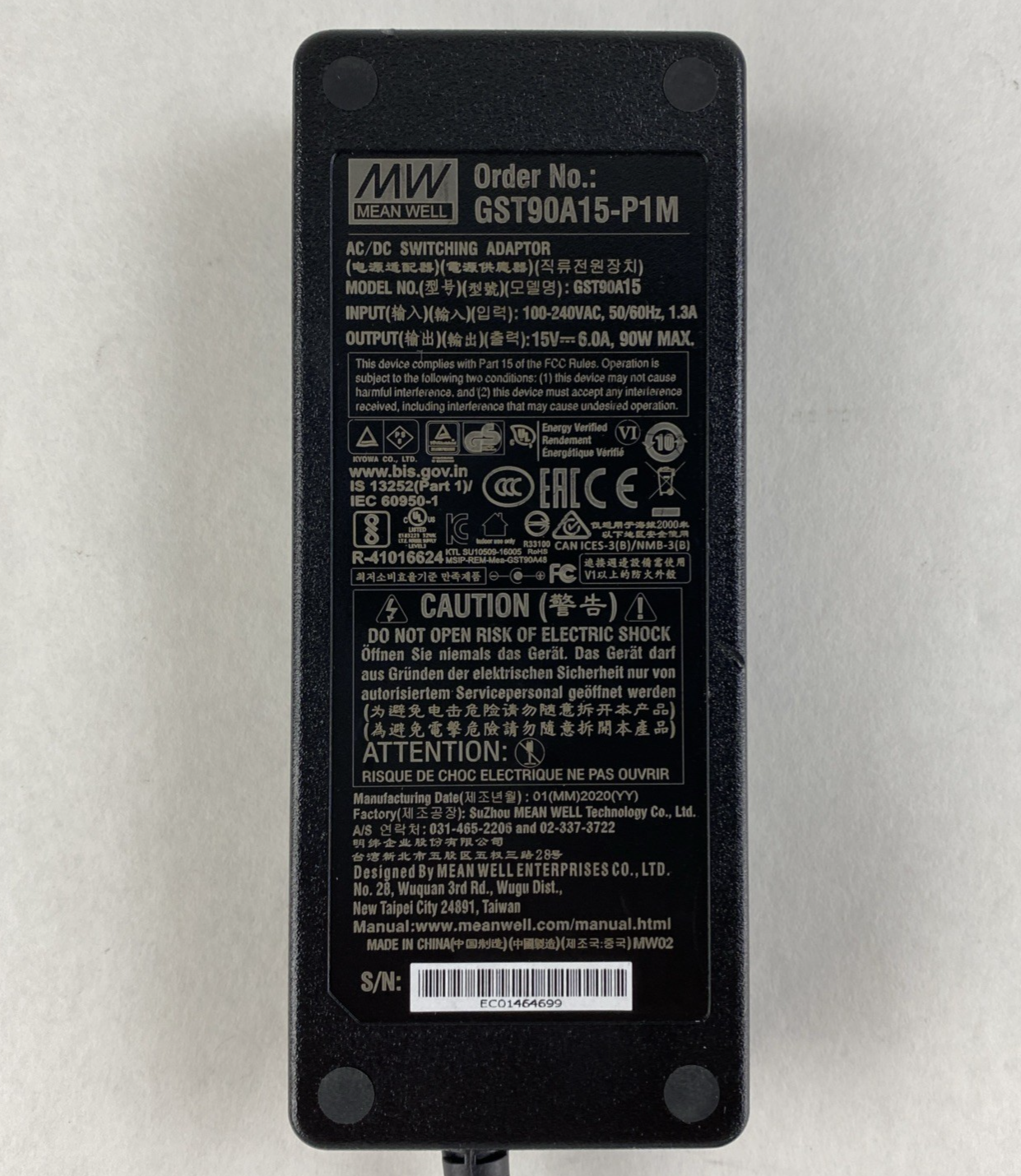 Mean Well GST90A15-P1M 15V 6A 90W AC Adapter