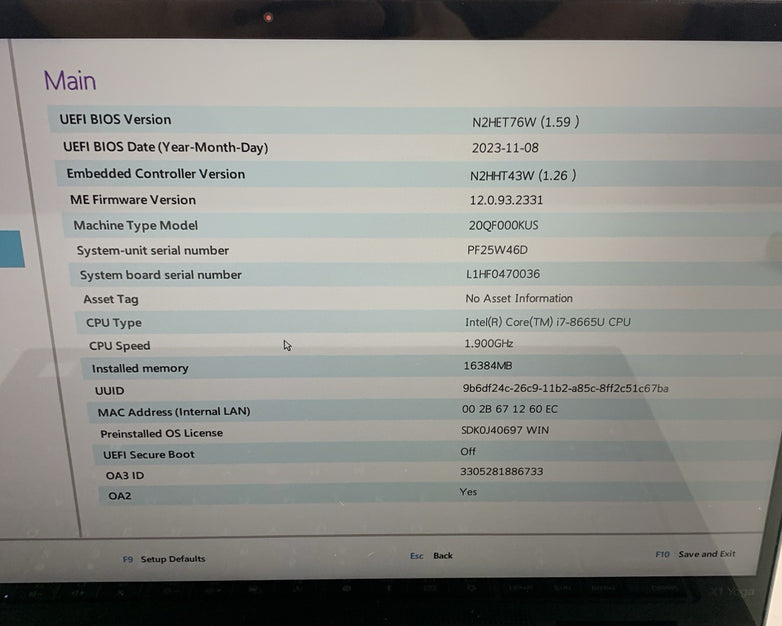 Lenovo ThinkPad X1 Yoga Gen 4 14" Touch i7-8665U 1.90 GHz 16 GB No OS/SSD/AC