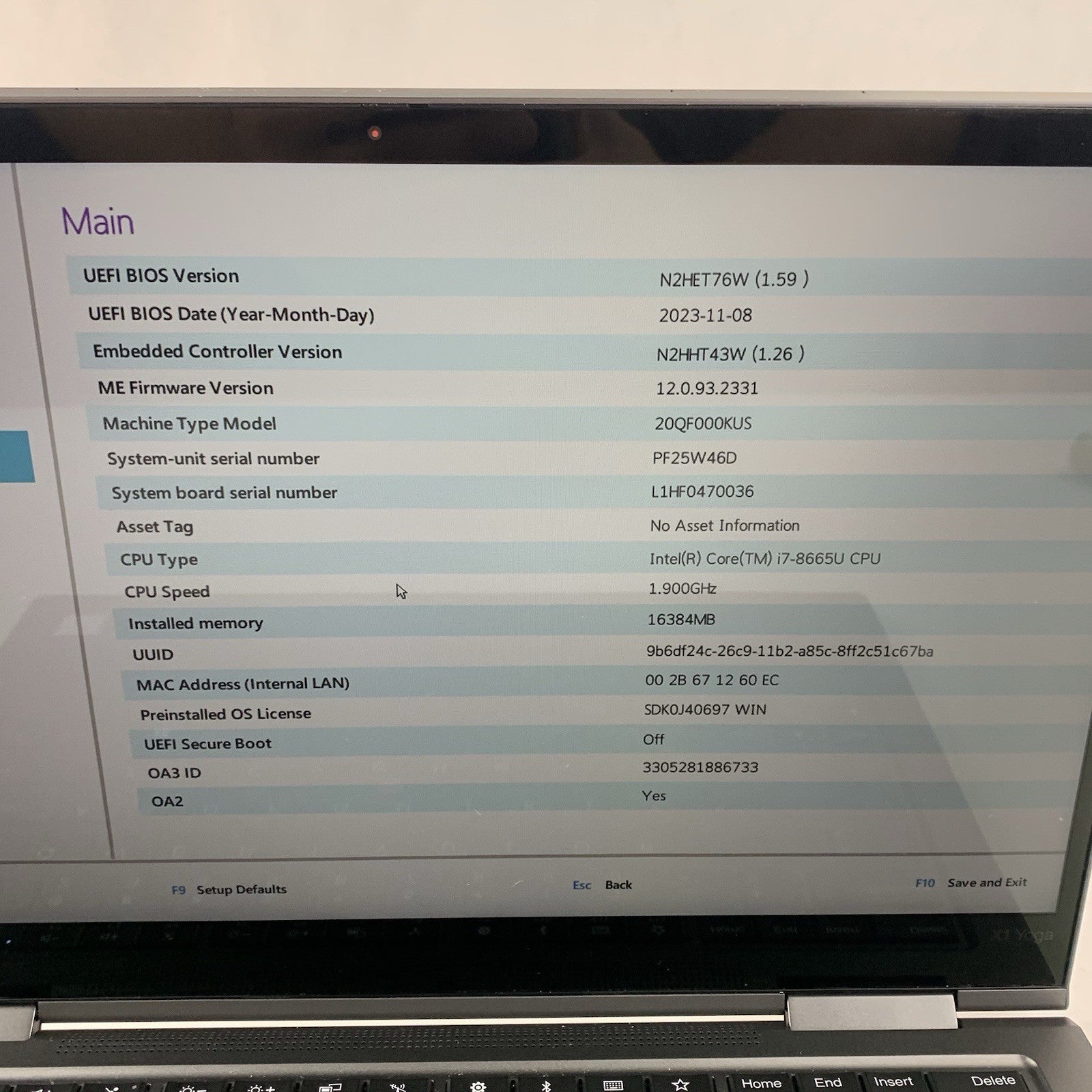 Lenovo ThinkPad X1 Yoga Gen 4 14" Touch i7-8665U 1.90 GHz 16 GB No OS/SSD/AC2