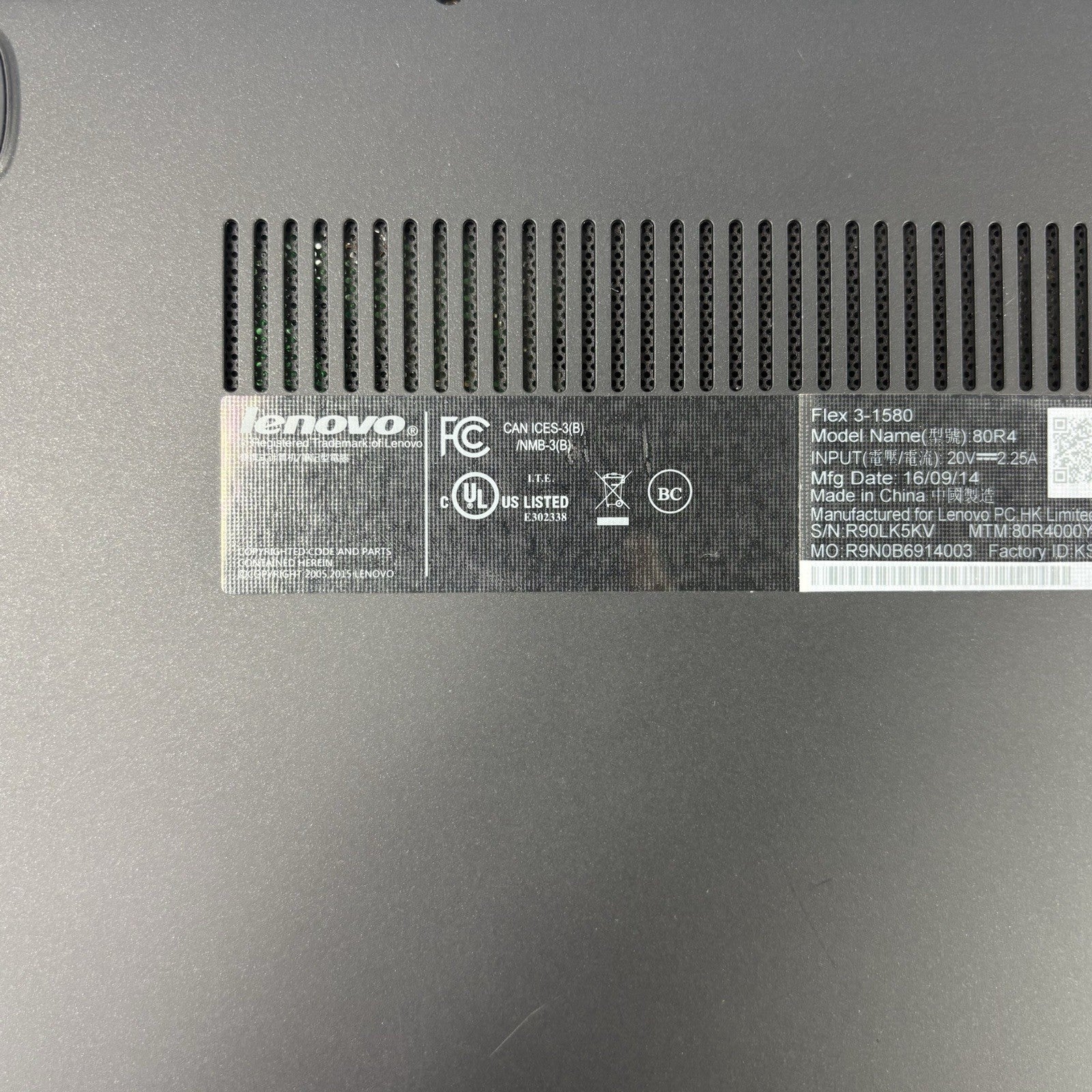 Lenovo Flex 3-1580 15.6" i7-6500U 2.5 GHz 8 GB Ram No OS No HDD No Batt No AC