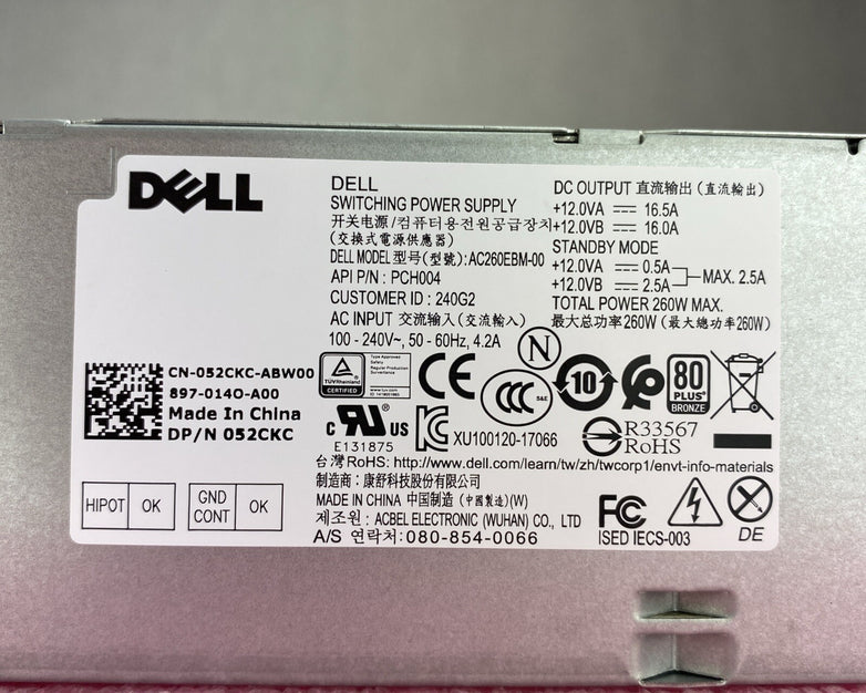 Dell AC260EBM-00 052CKC 80 Plus Bronze Switching Power Supply Tested