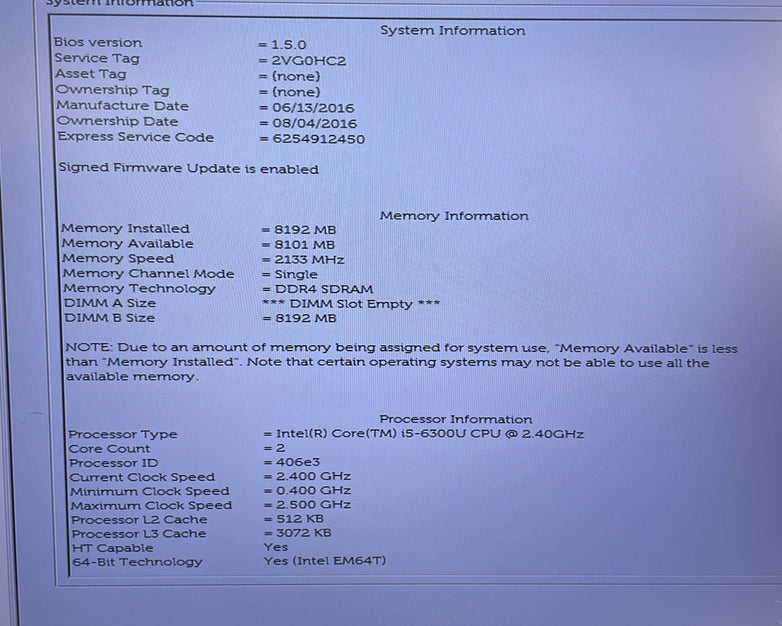 Dell Latitude E5570 15.6" i5-6300U 2.40 GHz 8 GB RAM No SSD/OS/AC/Batt - READ