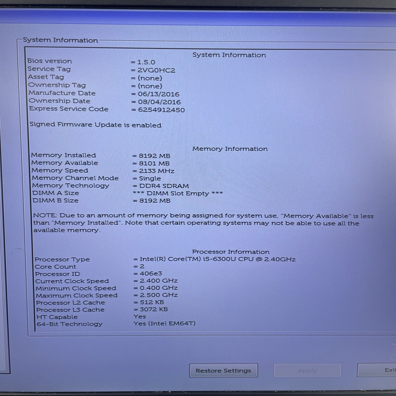 Dell Latitude E5570 15.6" i5-6300U 2.40 GHz 8 GB RAM No SSD/OS/AC/Batt - READ3