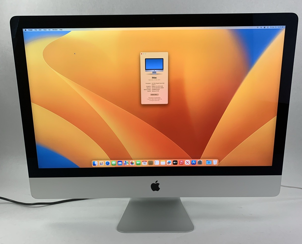 Apple iMac A1419 2017 27" Retina 5k 4.2GHz i7 16GB RAM 250GB SSD 13.7.8 Ventura0
