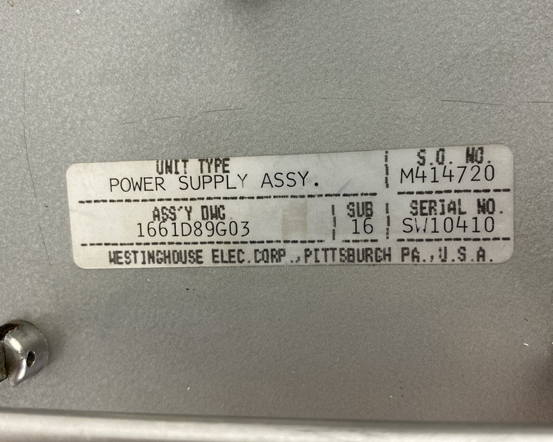 Westinghouse 1661D89G03 115VAC Industrial Power Supply Assembly -Parts or Repair