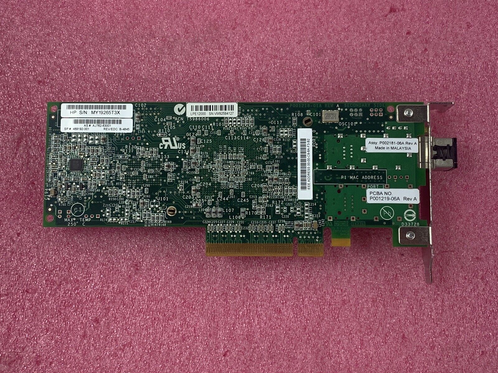 Lot of (2) HP AJ762A 489192-001 AJ762-63002 LPE12000 81E 8GB PCI-E HBA Fiber LoP