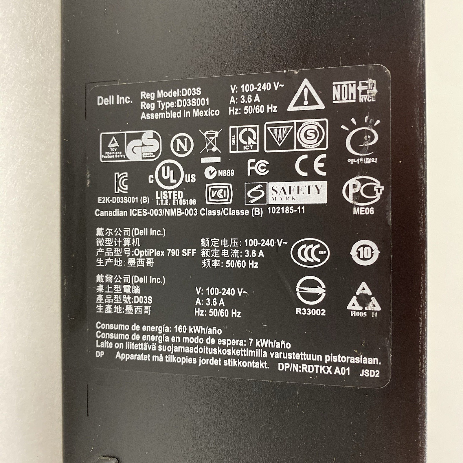 Dell OptiPlex 790 SFF Intel Core i3-2120 3.30GHz 3GB RAM No HDD No OS