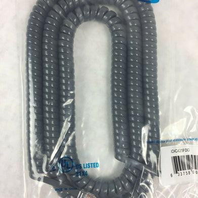 ICC Coiled Telephone Handset Cord 25' Dark Gray ICHC425FDG (Lot of 5)