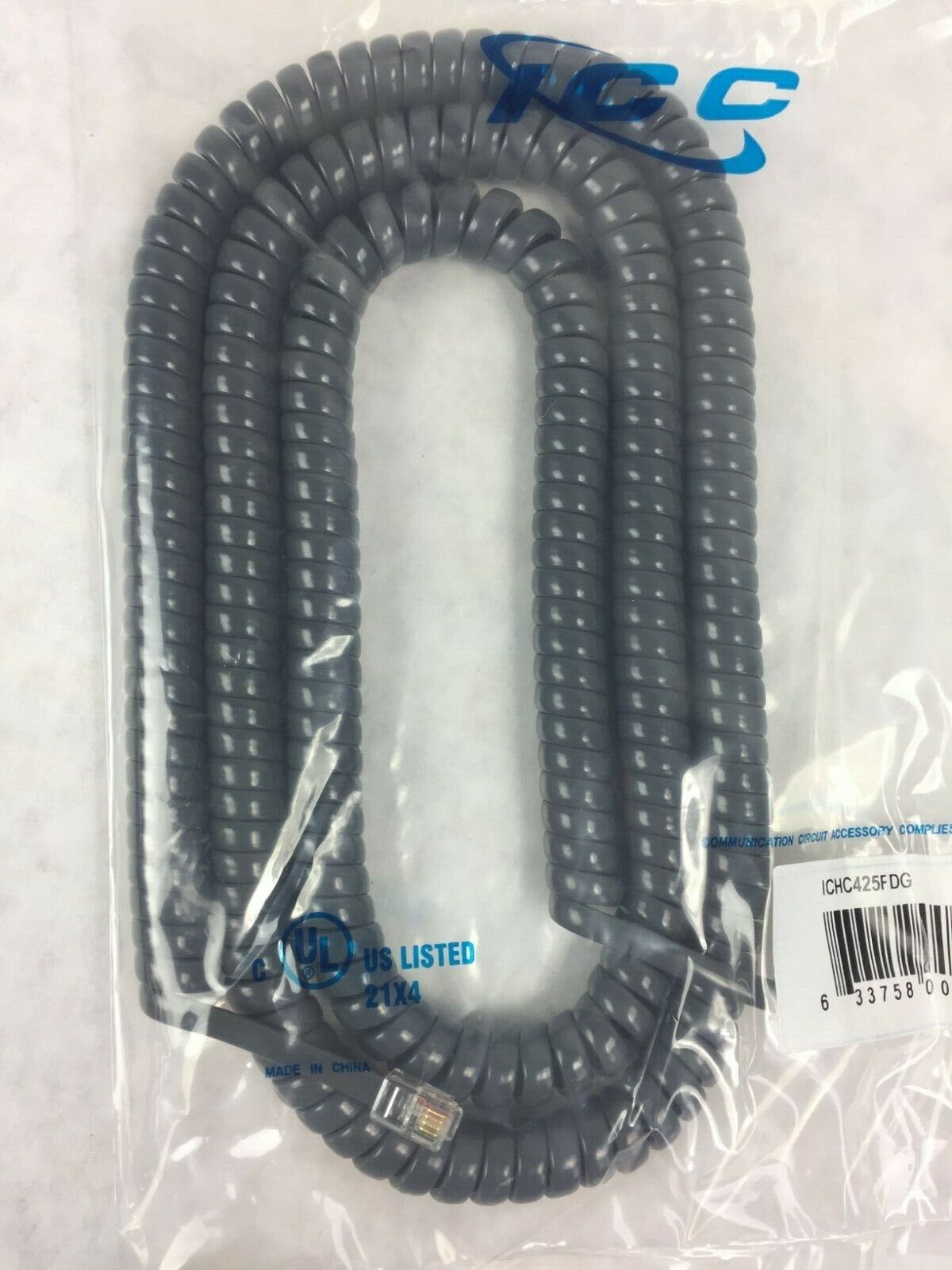 ICC Coiled Telephone Handset Cord 25' Dark Gray ICHC425FDG (Lot of 5)