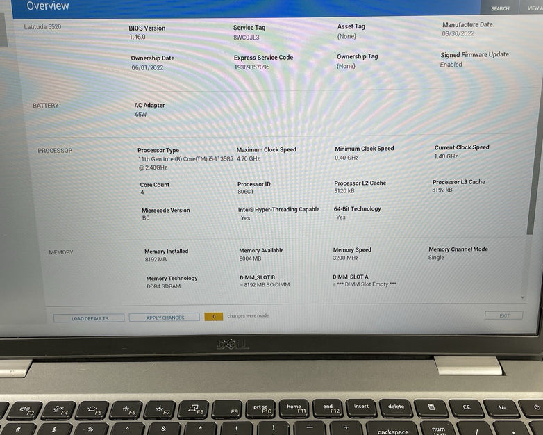 Dell Latitude 5520 15.6" i5-1135G7 2.40 GHz 8 GB RAM No SSD/OS/AC/Batt - READ