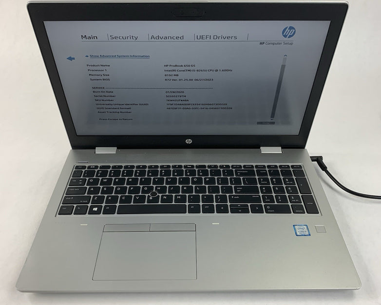 HP Probook 650 G5 15.6" Core I5-8265U 1.60 GHz 8 GB RAM No OS/HDD/AC/Batt Bent
