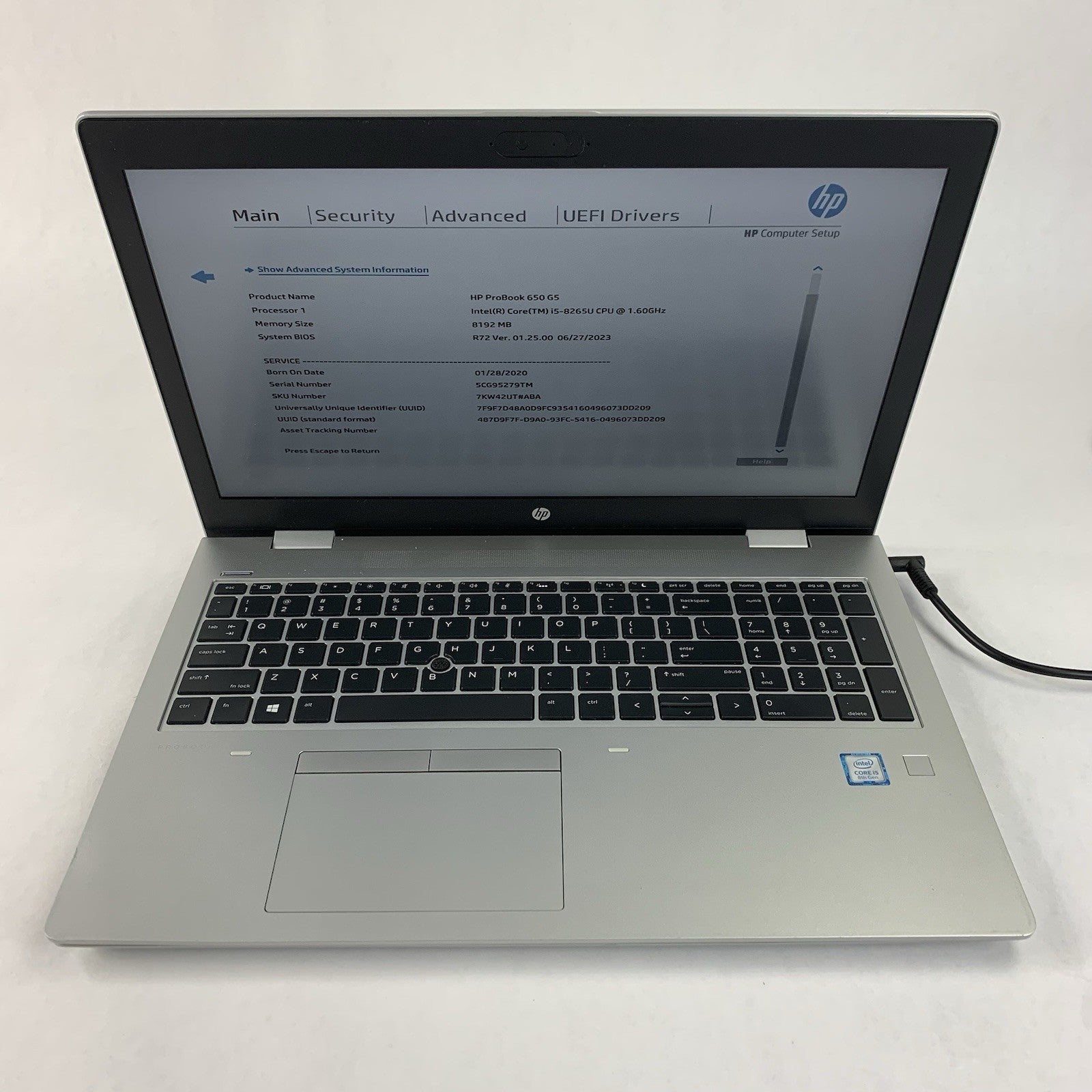 HP Probook 650 G5 15.6" Core I5-8265U 1.60 GHz 8 GB RAM No OS/HDD/AC/Batt Bent1