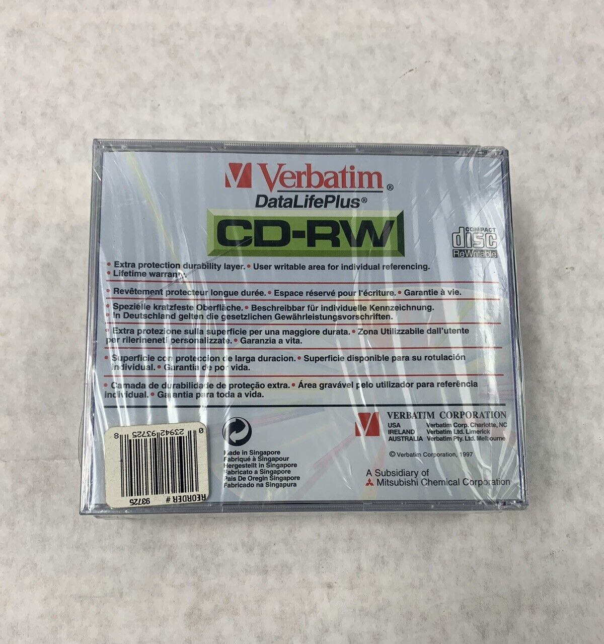 5 Pack Verbatim DataLifePlus CD-RW Recordable Disk 2x-4x Speed 650MB