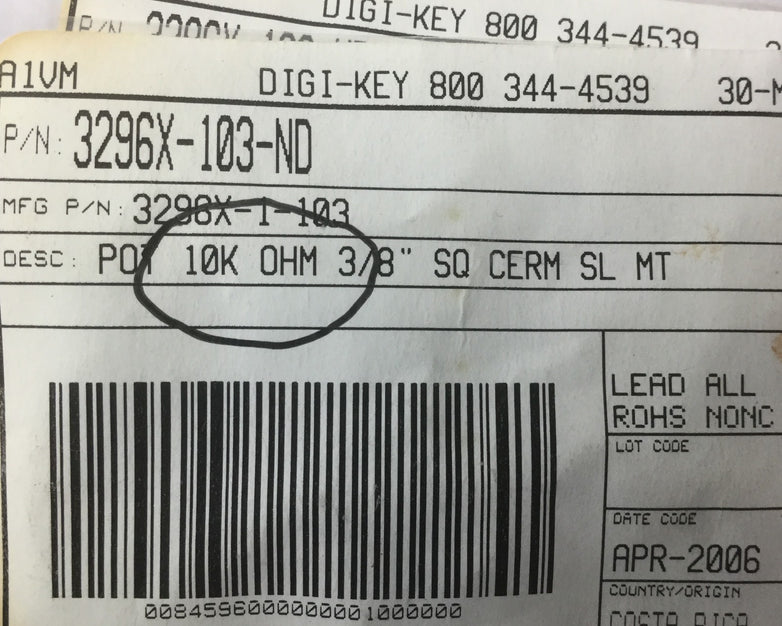 Bourns, Trimmer, 10K OHM 0.5W PC PIN (Lot of 3) NEW