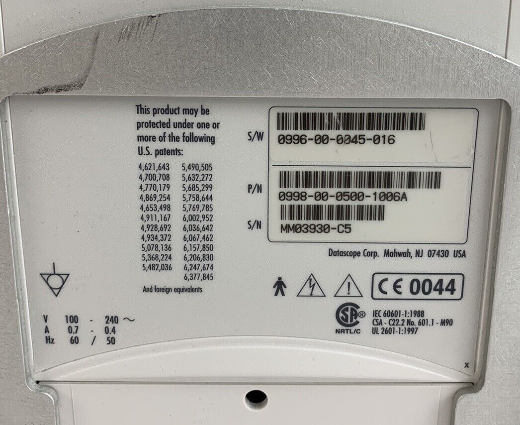 Datascope Spectrum 0998-00-0500-1006A Patient Monitor (Parts and Repair)