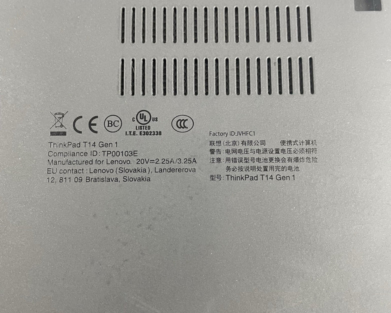 Lenovo ThinkPad T14 Gen 1 14" i5-10310U 1.7 GHz 8GB RAM No SSD/OS/AC/Batt - READ