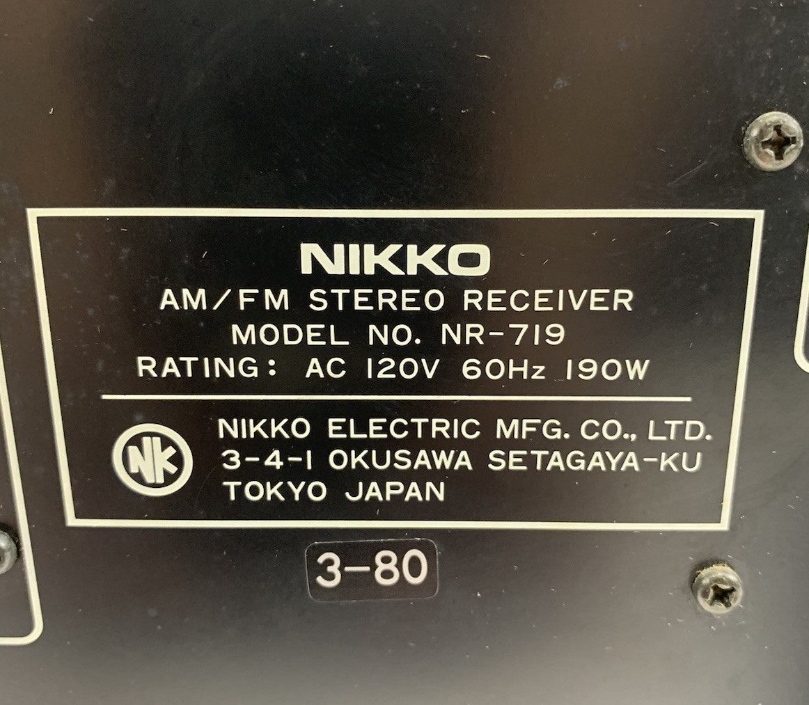 Nikko NR-719 Vintage AM/FM Stereo Receiver - Parts or Repair