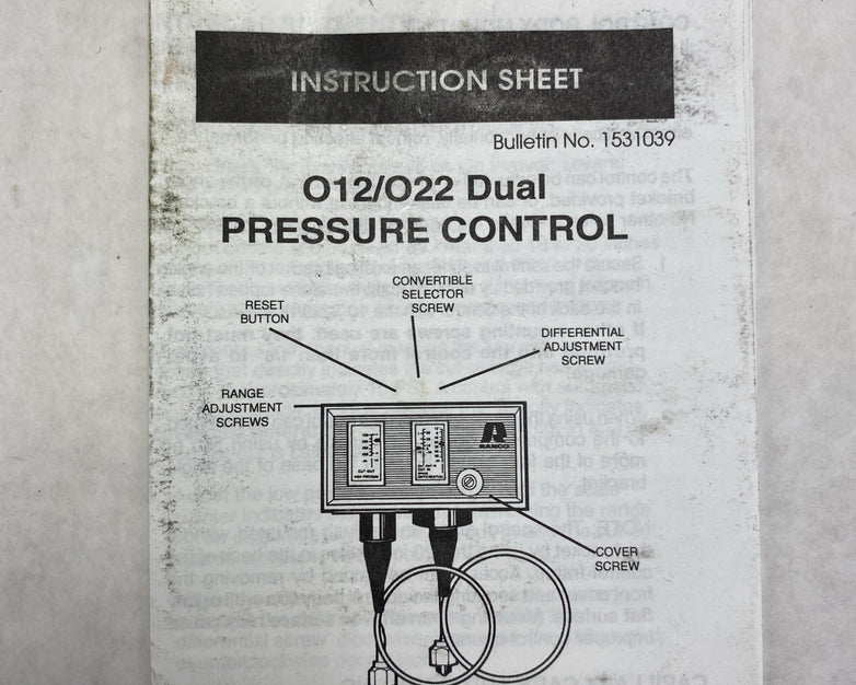 Ranco 012-1549 Dual Pressue Control With Flare Nut Connectors