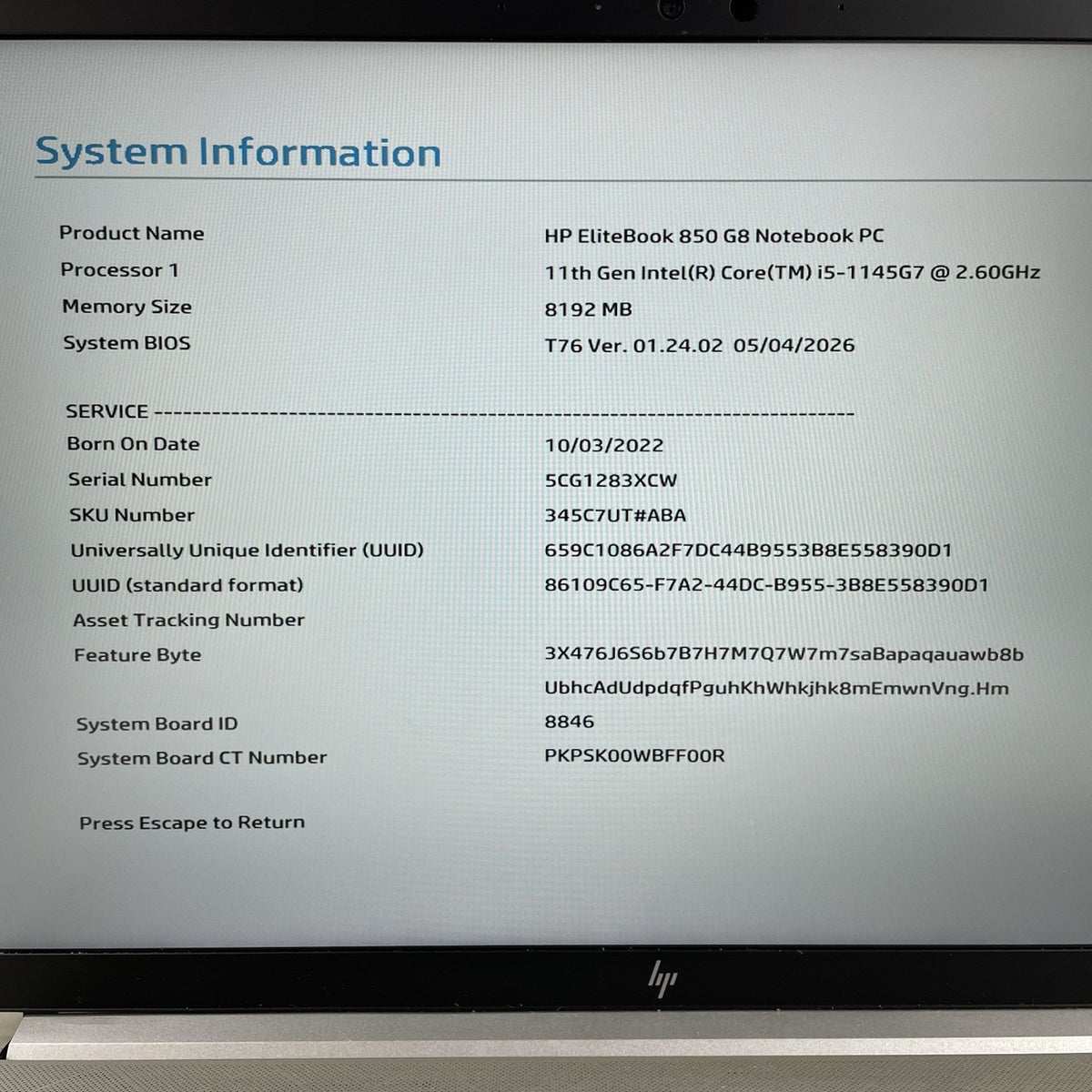 HP EliteBook 850 G8 15.6" i5-1145G7 2.60 GHz 8 GB RAM No SSD/OS/AC - Corner3