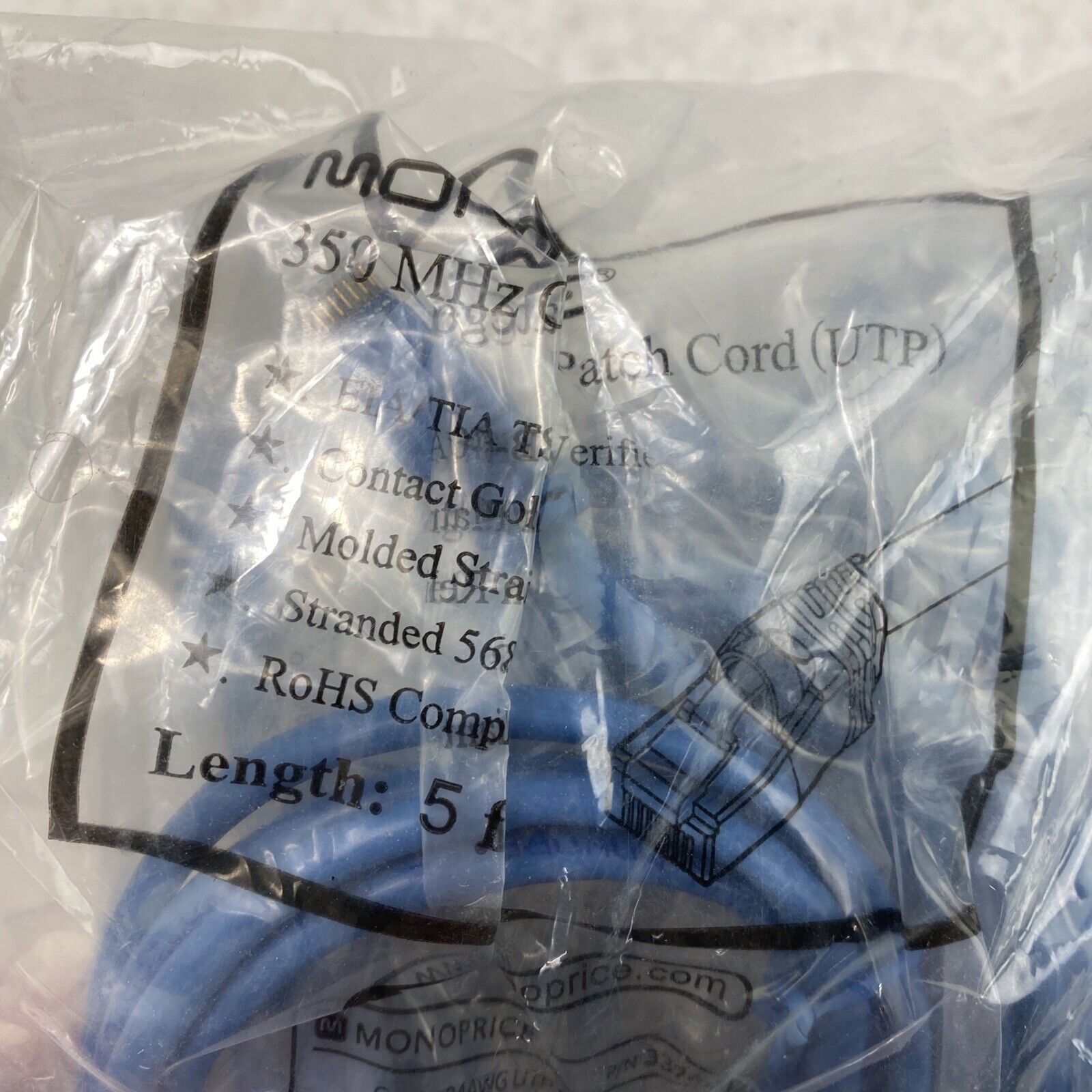 Lot of 10 Monoprice 5ft 24AWG Cat5e 350MHz UTP Ethernet network cables Blue