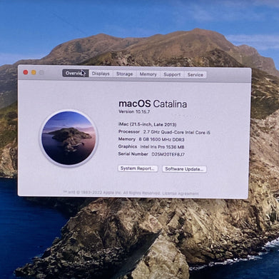 Apple A1418 iMac 21.5" 2013 2.7 GHz Core i5 8 GB RAM 1TB HDD macOS 10.15.7
