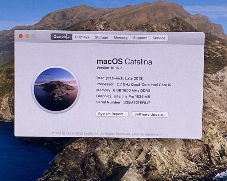 Apple A1418 iMac 21.5" 2013 2.7 GHz Core i5 8 GB RAM 1TB HDD macOS 10.15.7