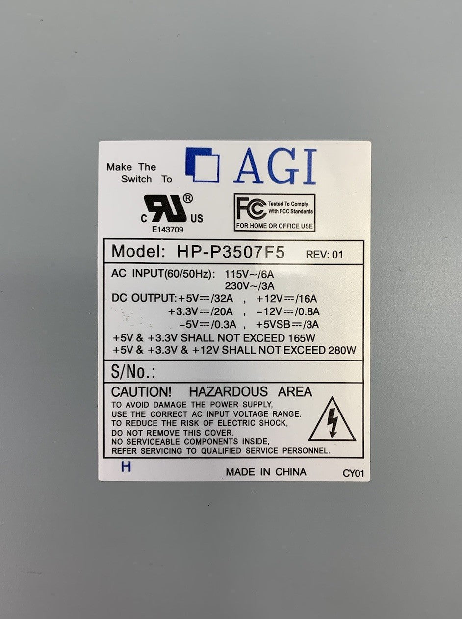 AGI HP-P3507F5W 280W Power Supply