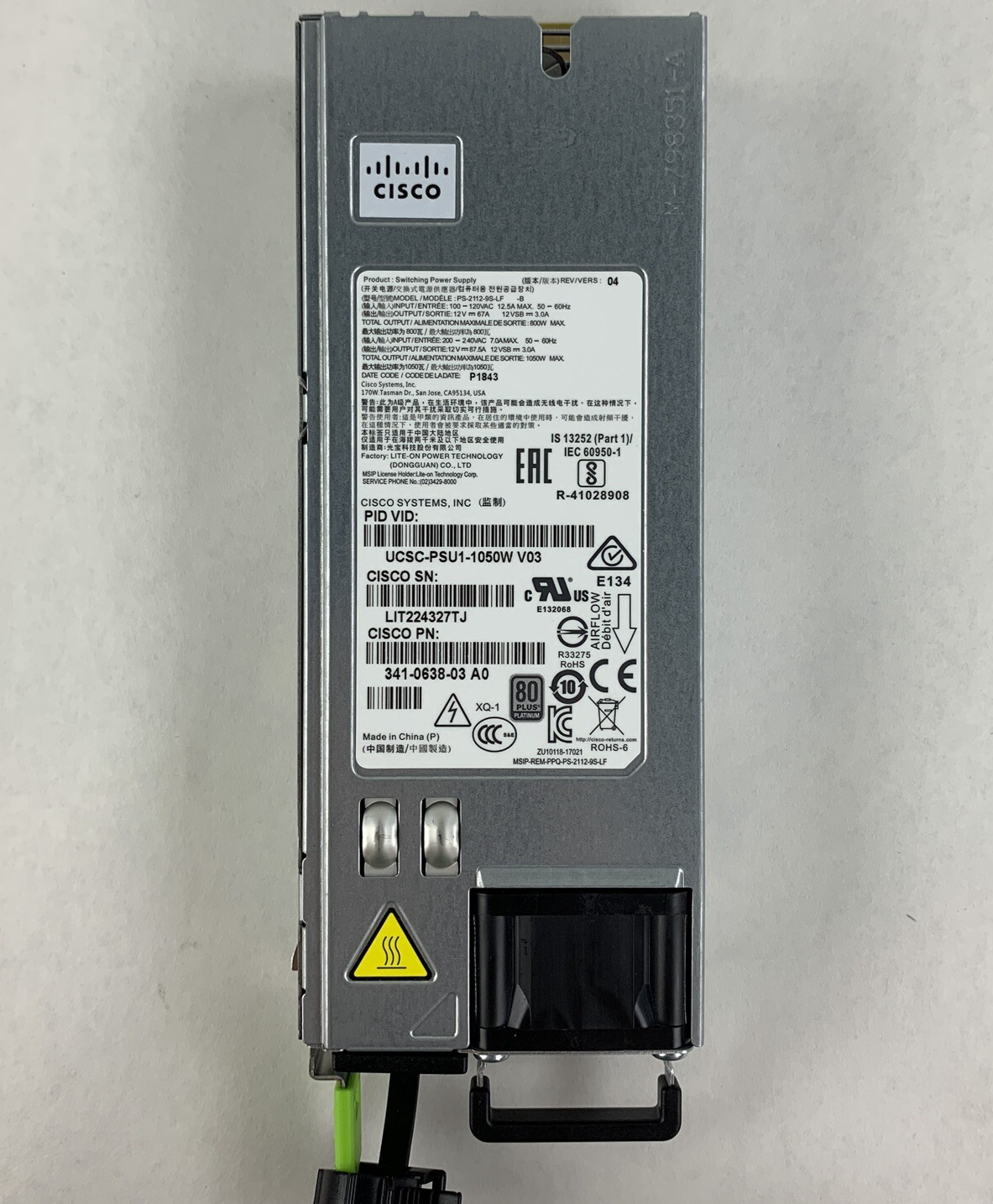 Cisco PS-2112-9S-LF 341-0638-03 1050W AC Server Power Supply Tested