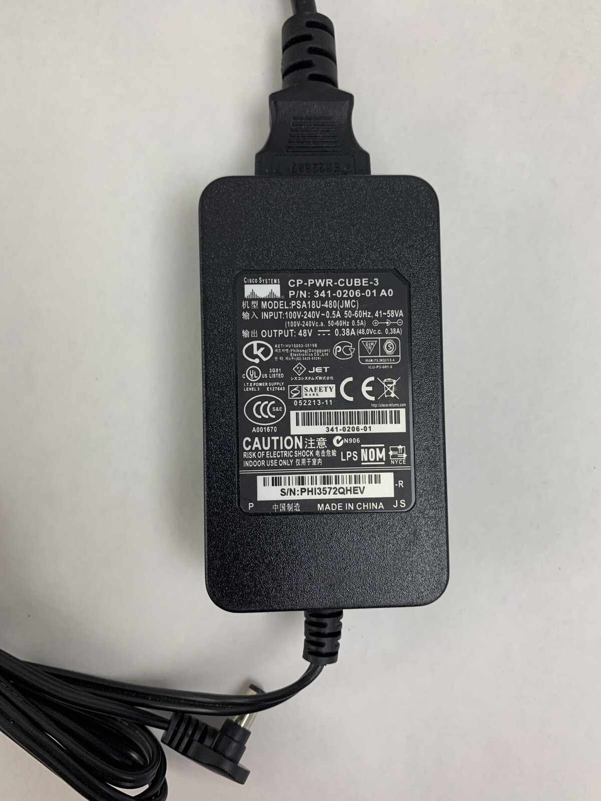 Cisco CP-PWR-CUBE-3 341-0206-01  Power Supply 48V 0.38A PSU Lot of 8