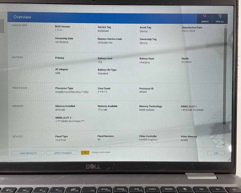 Dell Latitude 5550 15.6" Ultra 7 155U 2.10 GHz No SSD/OS/AC/RAM - READ