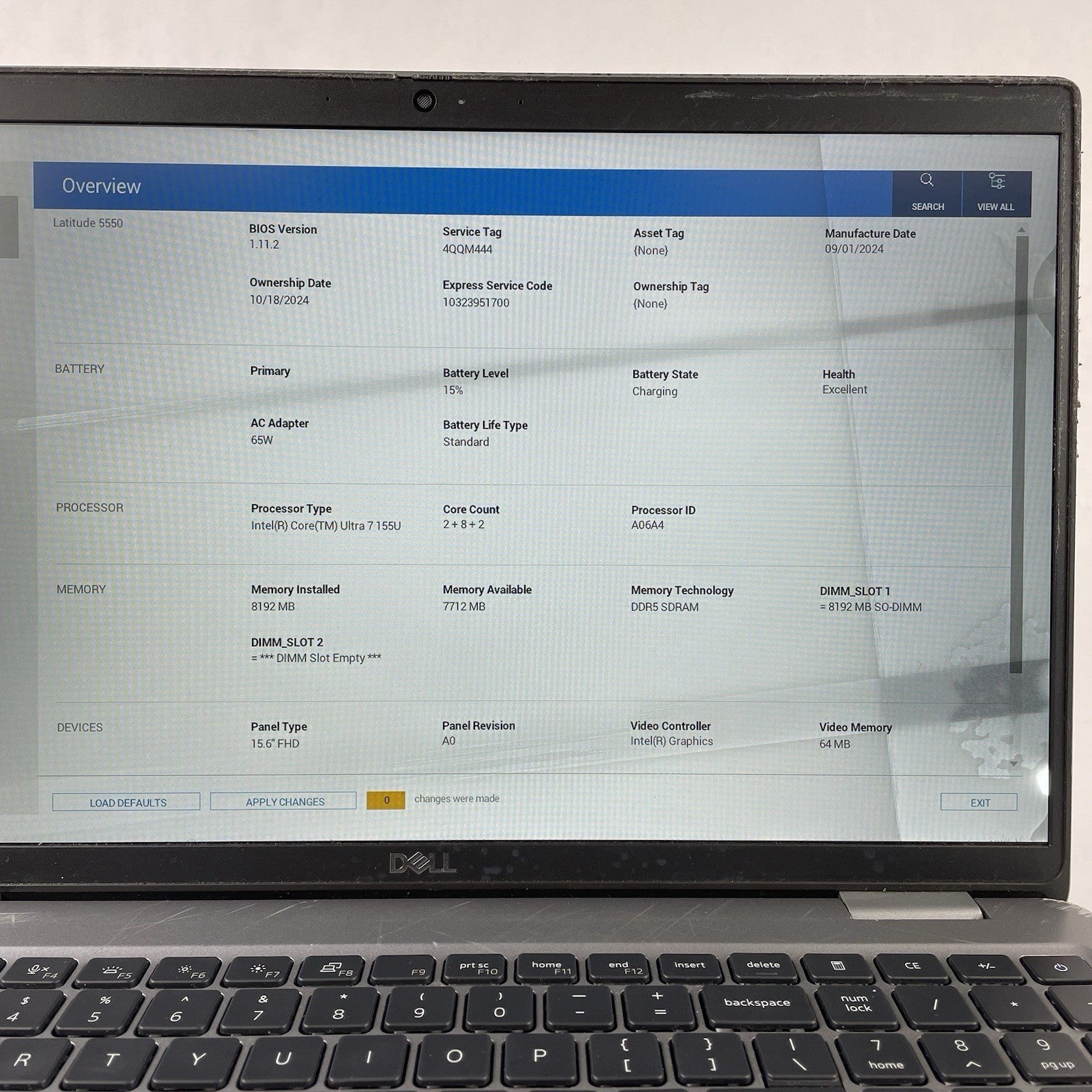 Dell Latitude 5550 15.6" Ultra 7 155U 2.10 GHz No SSD/OS/AC/RAM - READ5