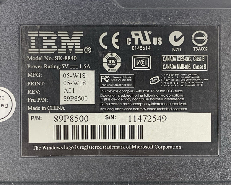IBM SK-8840 PS/2 Wired Keyboard With TrackPoint US English Tested