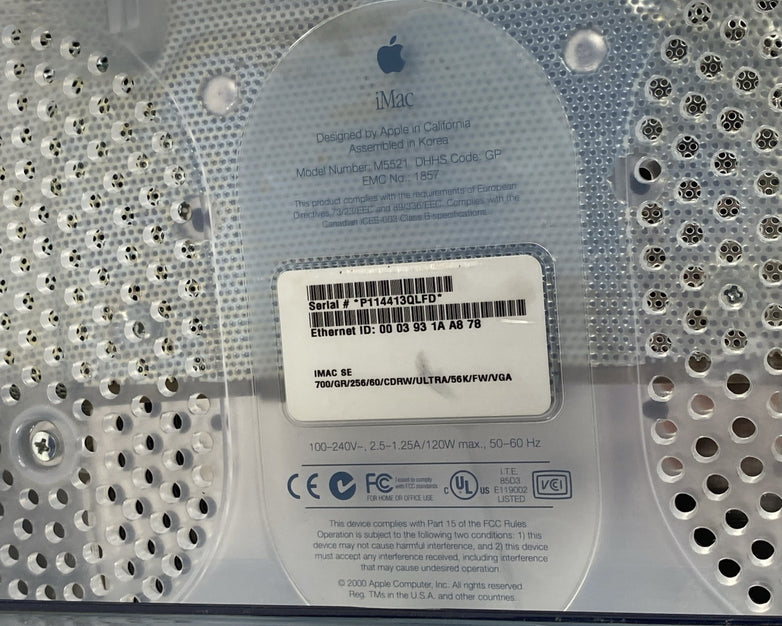 Apple M5521 iMac G3 / 700 SE 2001 PowerPC 750cx G3 700MHz 256MB RAM No HDD No OS